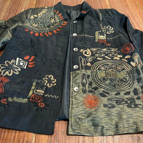 Vintage Chico’s Women's Silk Asian Embroidered Button Front Jacket Plus Size - Picture 7 of 7